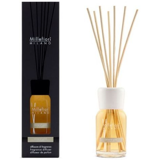 Millefiori Milano Natural Mineral Gold - Mineral Gold Diffuser 100 ml + 7 reeds, 25 cm long, for smaller spaces lasts 5-6 weeks