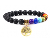 Chakra bracelet Tree of Life + Lava stone, handmade elastic, ball 8 mm / 16-17 cm,