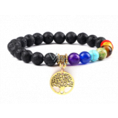 Chakra bracelet Tree of Life + Lava stone, handmade elastic, ball 8 mm / 16-17 cm,