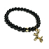 Spinel black + Dog pendant, bracelet elastic natural stone, ball 6 mm / 16 - 17 cm