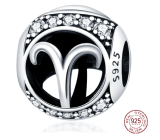 Aries, zodiac sign, silver + zirconia bracelet pendant, ball 9 mm 1 piece
