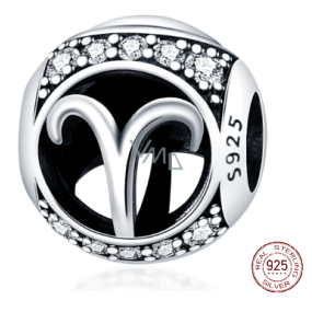 Aries, zodiac sign, silver + zirconia bracelet pendant, ball 9 mm 1 piece