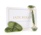 Jade Gua Sha 5 x 8 cm + massage roller 14 x 5,5 cm reduces wrinkles, swelling, improves skin elasticity, set