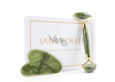 Jade Gua Sha 5 x 8 cm + massage roller 14 x 5,5 cm reduces wrinkles, swelling, improves skin elasticity, set