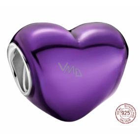 Charm Sterling silver 925 Metallic purple heart bead bracelet love