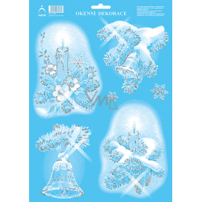 Arch Christmas sticker, window film without adhesive Candles and bells 35 x 25 cm