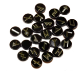 Black Agate Circular Rune Alphabet Natural Stone, 16 - 19 mm 25 pieces