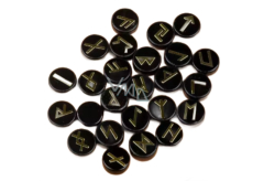 Black Agate Circular Rune Alphabet Natural Stone, 16 - 19 mm 25 pieces