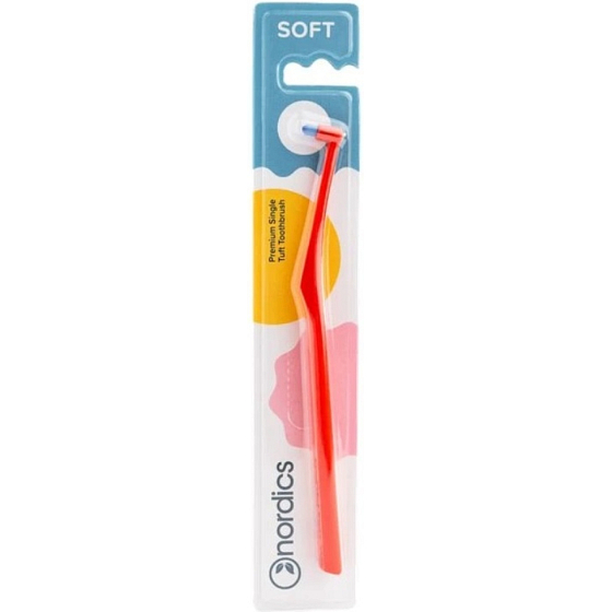 Nordics Premium Soft single tuft toothbrush, red 1 piece