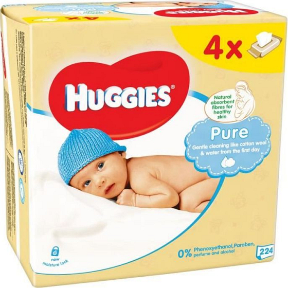 Huggies Pure wet cleaning wipes 4 x 56 pieces