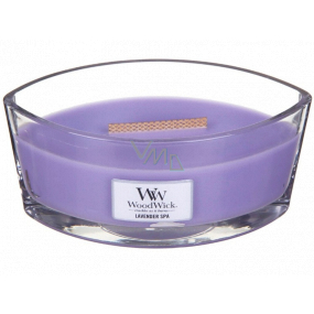 WoodWick Lavender Spa - Lavender bath scented candle with wooden wide wick and glass boat lid 453 g