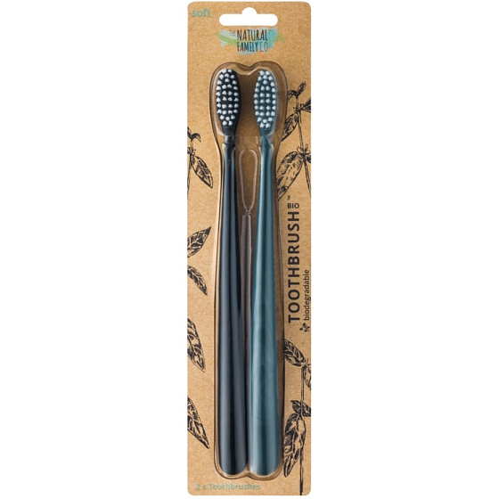 The Natural Family Co. Soft Bio toothbrush Black and gray made of corn starch 2 pieces