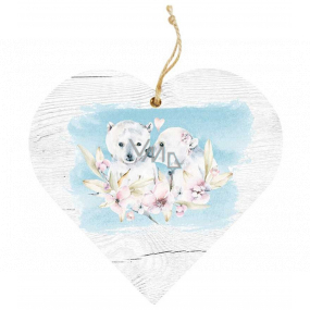 Bohemia Gifts Wooden decorative heart with print Bears 12 cm