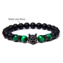 Lava black + Tiger eye green + Wolf head bracelet elastic natural stone, ball 8 mm / 21 cm