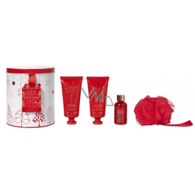 Grace Cole Wild Fig & Cranberry shower gel 100 ml + body cream 100 ml + bath foam 50 ml + bath sponge + tin box, cosmetic set for women