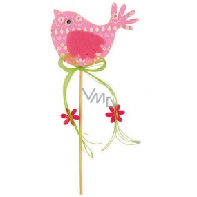 Felt bird pink-white decor recess 7cm + skewers