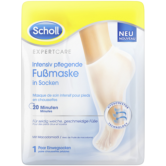 Scholl PediMask Expert Care 20 minute nourishing foot mask with macadamia oil, 1 pair of slip-on socks