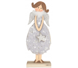 Wooden angel in a gray dress 16 cm, standing