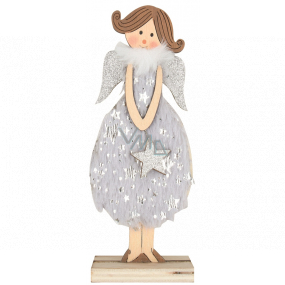 Wooden angel in a gray dress 16 cm, standing