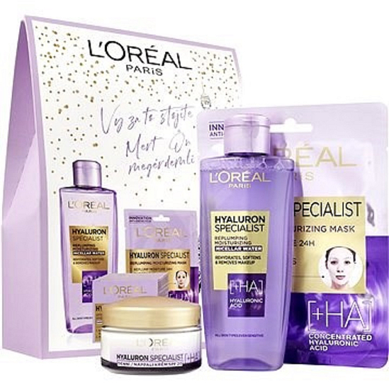 Loreal Paris Hyaluron Specialist day cream 50 ml + micellar water 200 ml + textile face mask 30 g, cosmetic set