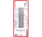 Uni Pin Graceful Grey Set of drawing liners with special ink 0,1/0,5 mm/brush Light grey 3 pieces