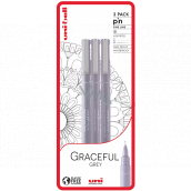 Uni Pin Graceful Grey Set of drawing liners with special ink 0,1/0,5 mm/brush Light grey 3 pieces