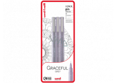 Uni Pin Graceful Grey Set of drawing liners with special ink 0,1/0,5 mm/brush Light grey 3 pieces