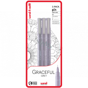Uni Pin Graceful Grey Set of drawing liners with special ink 0,1/0,5 mm/brush Light grey 3 pieces