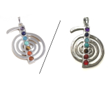 7 chakras spiral energy pendant, approx. 48 x 32 mm, symbol of balance natural beads