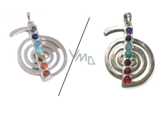 7 chakras spiral energy pendant, approx. 48 x 32 mm, symbol of balance natural beads