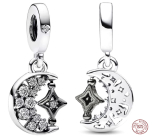 Charm Sterling silver 925 Crescent and rotating star, universe bracelet pendant