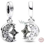 Charm Sterling silver 925 Crescent and rotating star, universe bracelet pendant