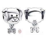 Charm Sterling silver 925 Dog with bone, bead on bracelet pet