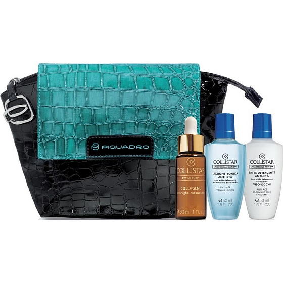 Collistar Attivi Puri Skin Serum 30 ml + Rejuvenating Toner 50 ml + Rejuvenating Cleansing Milk 50 ml + Bag, cosmetic set