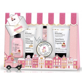 Baylis & Harding Pink Collection Strawberry Cupcake Liquid Body Soap 50 ml + Raspberry Panna Cotta Shower Cream 60 ml + White Chocolate Cheesecake Hand Cream 30 ml + Sugar Almond Bath Crystals 70 g + Strawberry Cupcake Lipstick 5 g, cosmetic set