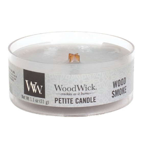 WoodWick Wood Smoke - Cedar wood smoke scented candle with wooden wick petite 31 g