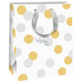 Ditipo Gift paper bag 18 x 10 x 22.7 cm white, yellow and gray polka dots QC Glitter