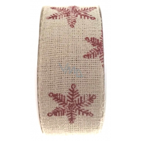 Ditipo Nordic ribbon beige red snowflakes 2 mx 25 mm