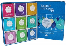 English Tea Shop Bio Blue decorations Black tea + chocolate, cherry and coconut + Moroccan spices + Pungent peach + Mint and watermelon + White mint peel + Coconut Chai + Sweet rosehip with cinnamon + Apple, cinnamon and Earl Gray + Sweets, 72 pieces of tea, 9 flavors 108 g, gift set in a tin can