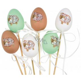 Egg with sheep plastic recess 6 cm + skewers of different colors 1 piece