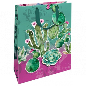 Nekupto Gift paper bag matt 22.3 x 33.3 x 10 cm Cactuses with 3D application of cactus 1695 LBL
