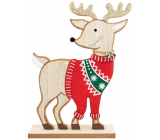 Wooden reindeer in sweater with golden antlers 17 x 23 cm