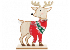 Wooden reindeer in sweater with golden antlers 17 x 23 cm