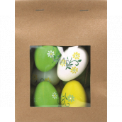 Plastic eggs for hanging green-white-yellow 6 cm 9 pieces in paper bag