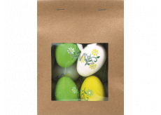 Plastic eggs for hanging green-white-yellow 6 cm 9 pieces in paper bag
