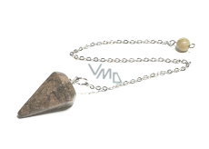 Rhodonite pendulum natural stone 2,5 cm + 18 cm chain with bead, stone of forgiveness