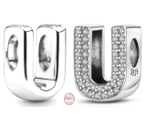 Sterling silver 925 Alphabet letter U, bead for bracelet