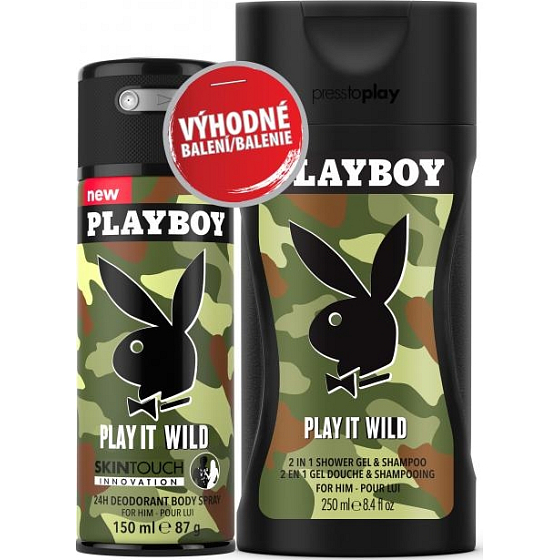 Playboy Play It Wild for Him SkinTouch deodorant spray for men 150 ml + 2in1 shower gel and shampoo 250 ml, duopack