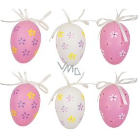 Plastic eggs for hanging white-pink 6 cm 6 pieces in a bag