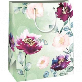 Ditipo Paper gift bag 26,4 x 32,7 x 13,6 cm Light green with colourful flowers